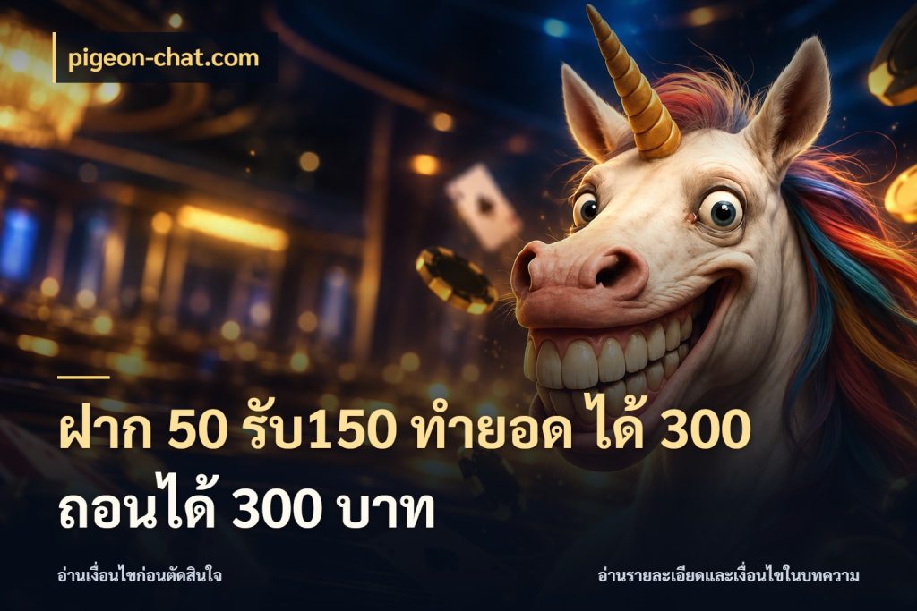 ฝาก 50 รับ150 ทำยอด ได้ 300 ถอนได้ 300 บาท รูปแบบโบนัสกับสิทธิ์ของสายเกม สไตล์ pigeon-chat.com